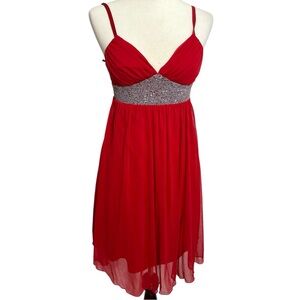 IZ Byer California Red Empire Waist Dress Y2K Vintage Silver Sequin Size Medium